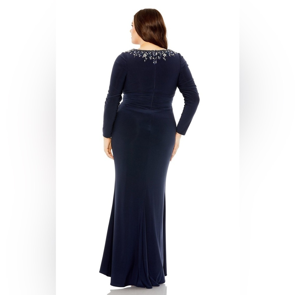 Mac Duggal Dazzling Crew Neckline A-line Dress maxi‎ embellishment Navy Sz 6 - Picture 3 of 12